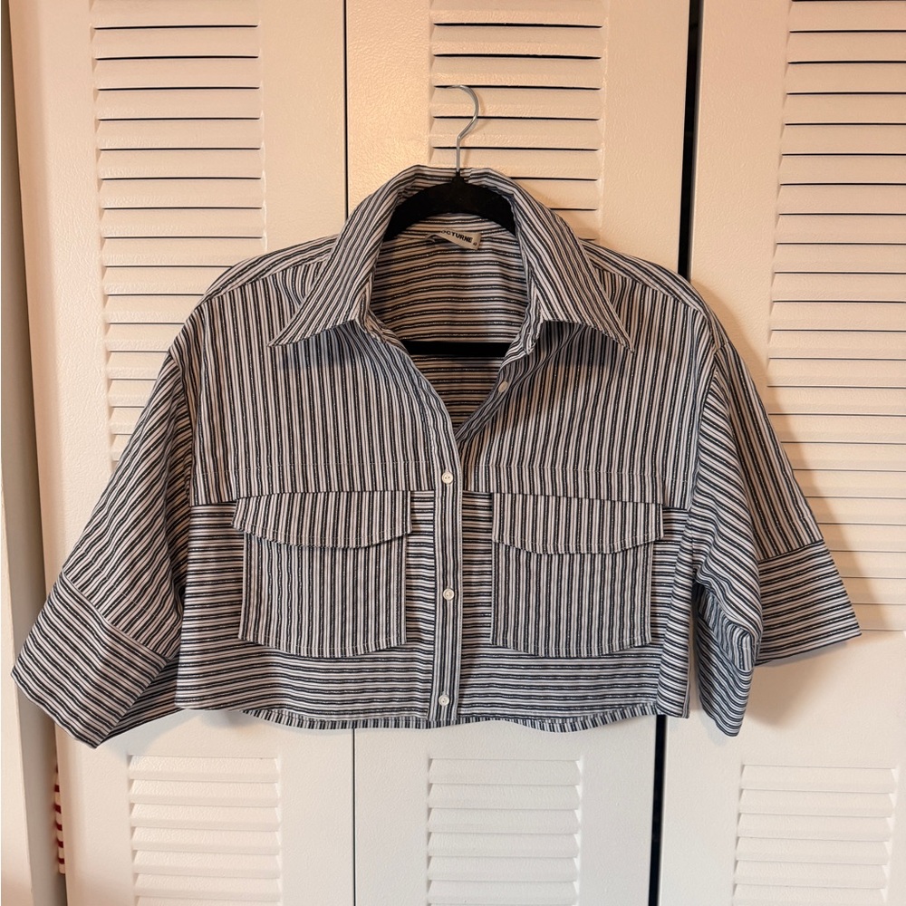 NOCTURNE Striped Crop Shirt - Picture 5 of 9